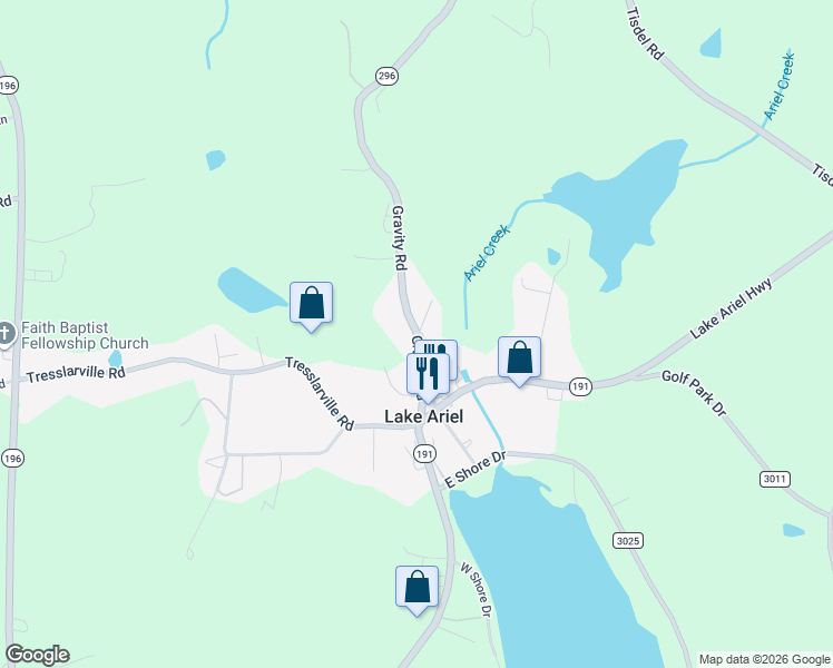 map of restaurants, bars, coffee shops, grocery stores, and more near 549 Gravity Road in Lake Ariel