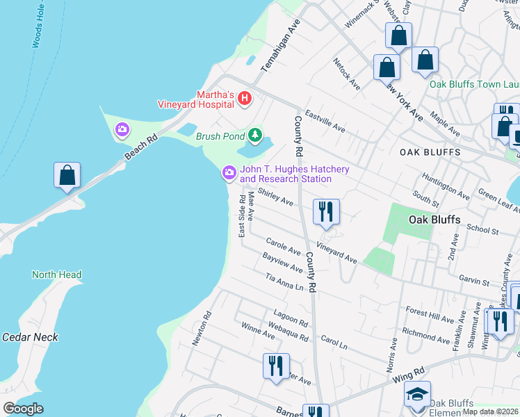 map of restaurants, bars, coffee shops, grocery stores, and more near 27 Vineyard Avenue Extension in Oak Bluffs