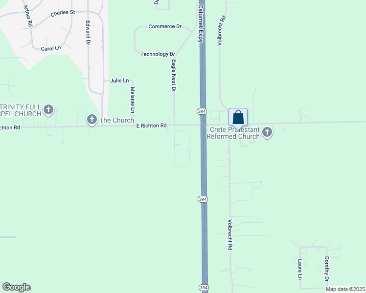 map of restaurants, bars, coffee shops, grocery stores, and more near 3801 Eagle Nest Drive in Crete