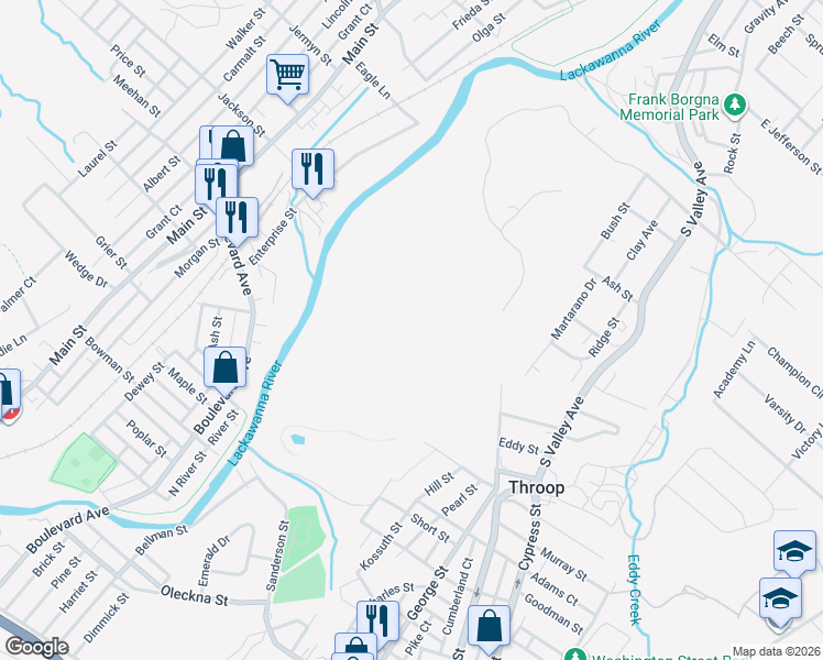 map of restaurants, bars, coffee shops, grocery stores, and more near 1001 Franko Street in Throop
