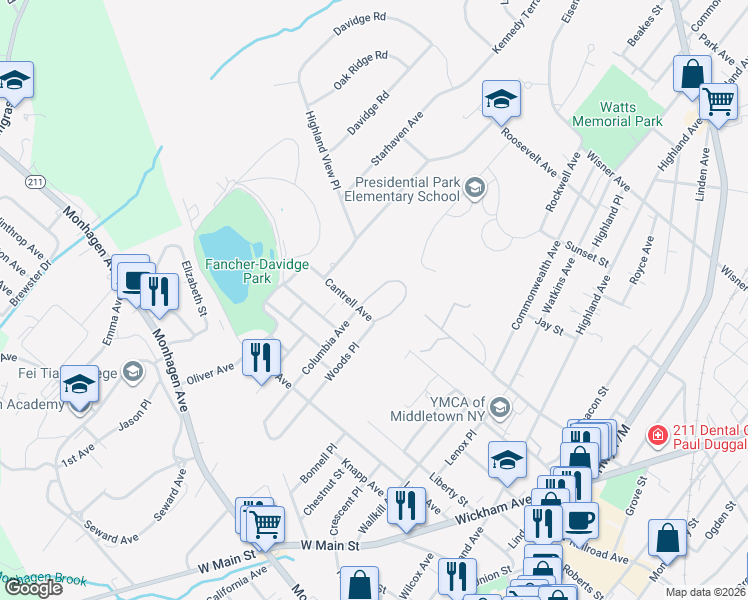 map of restaurants, bars, coffee shops, grocery stores, and more near 11 Sycamore Drive in Middletown
