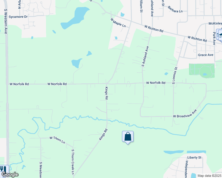 map of restaurants, bars, coffee shops, grocery stores, and more near 1727 Norfolk Avenue in Crete