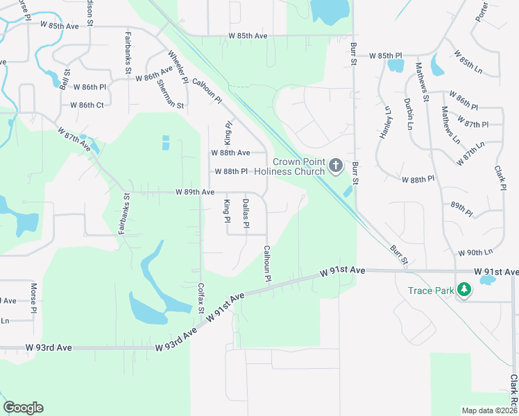 map of restaurants, bars, coffee shops, grocery stores, and more near Calhoun Place in Crown Point