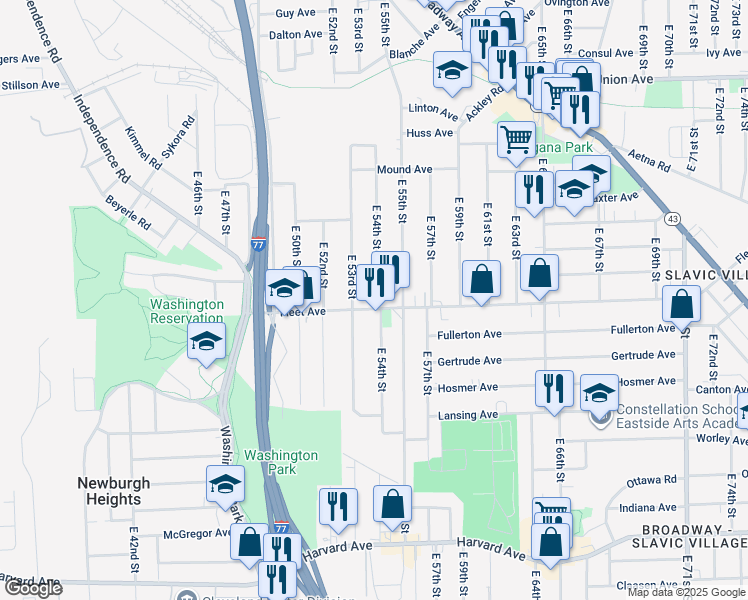 map of restaurants, bars, coffee shops, grocery stores, and more near in Cleveland