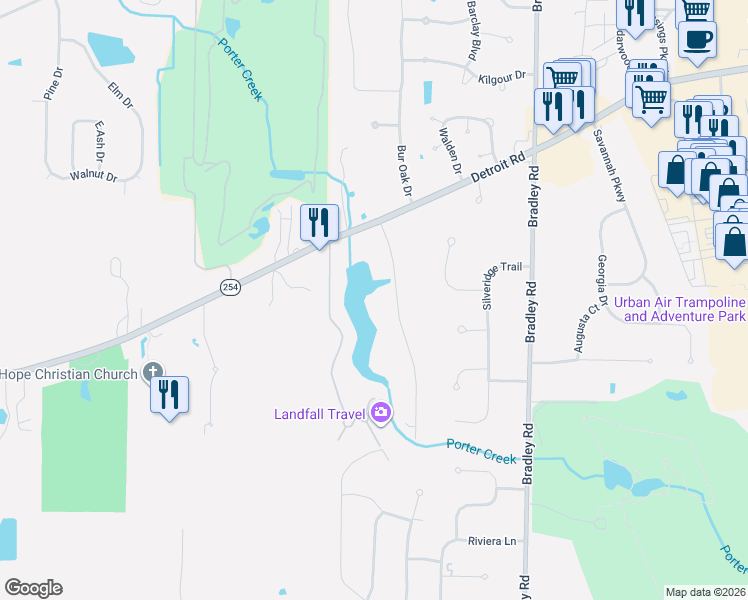 map of restaurants, bars, coffee shops, grocery stores, and more near 2050 Marshfield Boulevard in Westlake