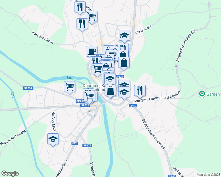 map of restaurants, bars, coffee shops, grocery stores, and more near Via dei Ferrari in Sant'Oliva