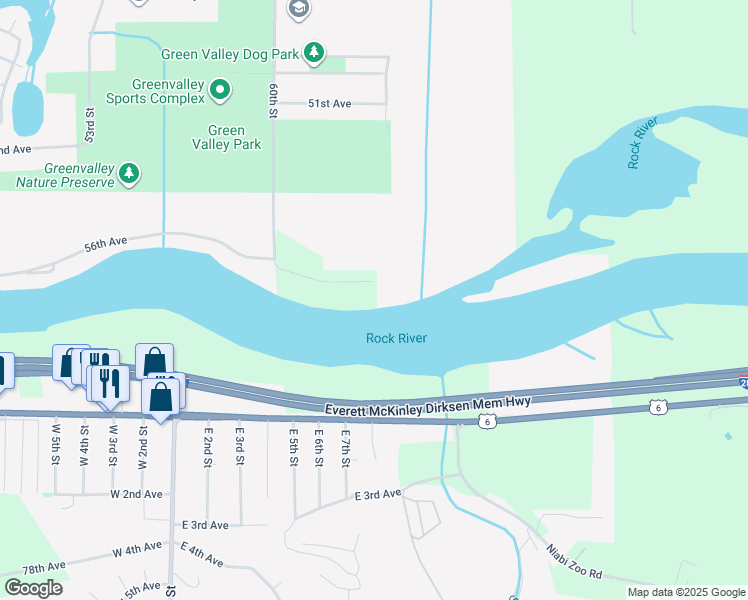 map of restaurants, bars, coffee shops, grocery stores, and more near 6114 East 75th Avenue in Moline