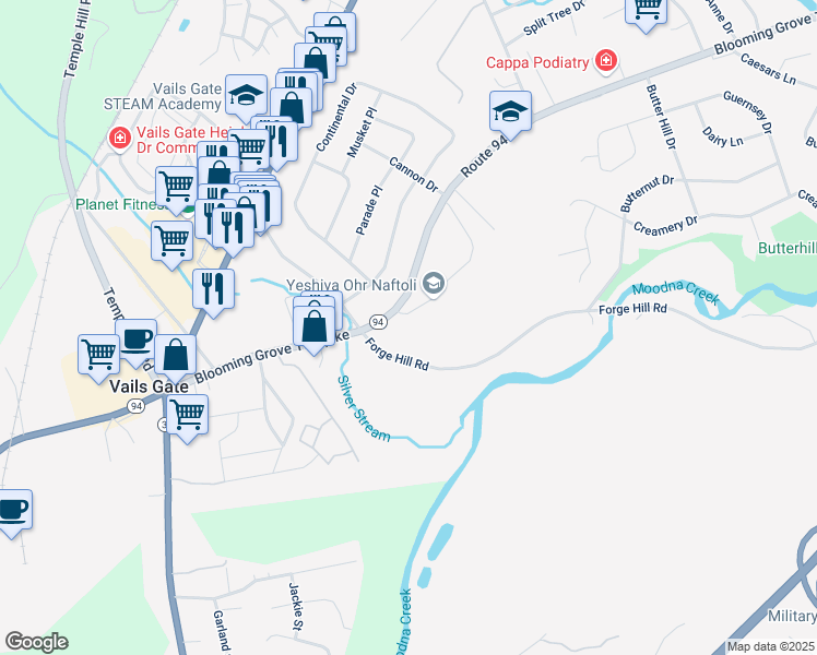 map of restaurants, bars, coffee shops, grocery stores, and more near 1000 Heidi Court in New Windsor