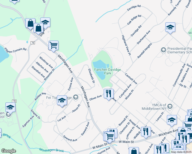 map of restaurants, bars, coffee shops, grocery stores, and more near 155-157 Lake Avenue in Middletown