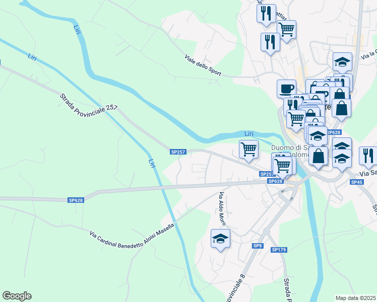 map of restaurants, bars, coffee shops, grocery stores, and more near 19 Via Marco Polo in Pontecorvo