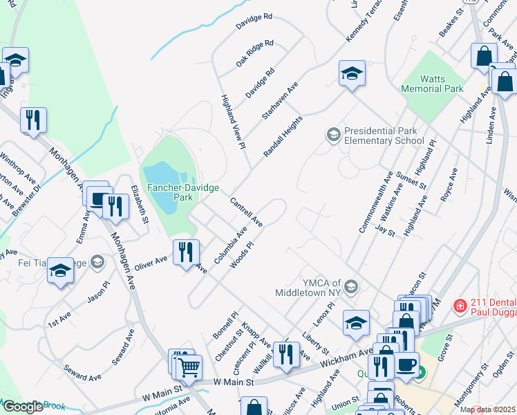 map of restaurants, bars, coffee shops, grocery stores, and more near 70 Sycamore Drive in Middletown
