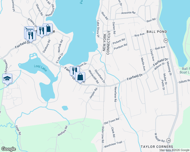 map of restaurants, bars, coffee shops, grocery stores, and more near 28 Cameron Road in Brewster