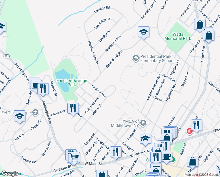 map of restaurants, bars, coffee shops, grocery stores, and more near 136 Sycamore Drive in Middletown