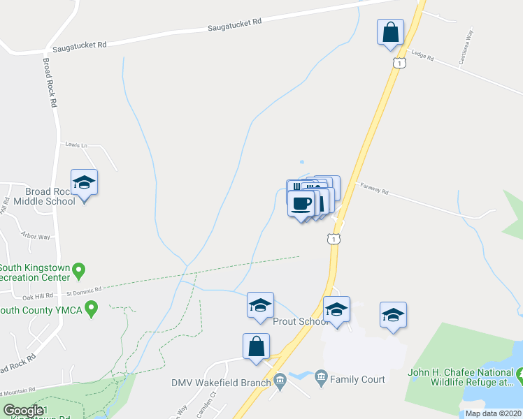 map of restaurants, bars, coffee shops, grocery stores, and more near 24 Sea Grass Drive in South Kingstown