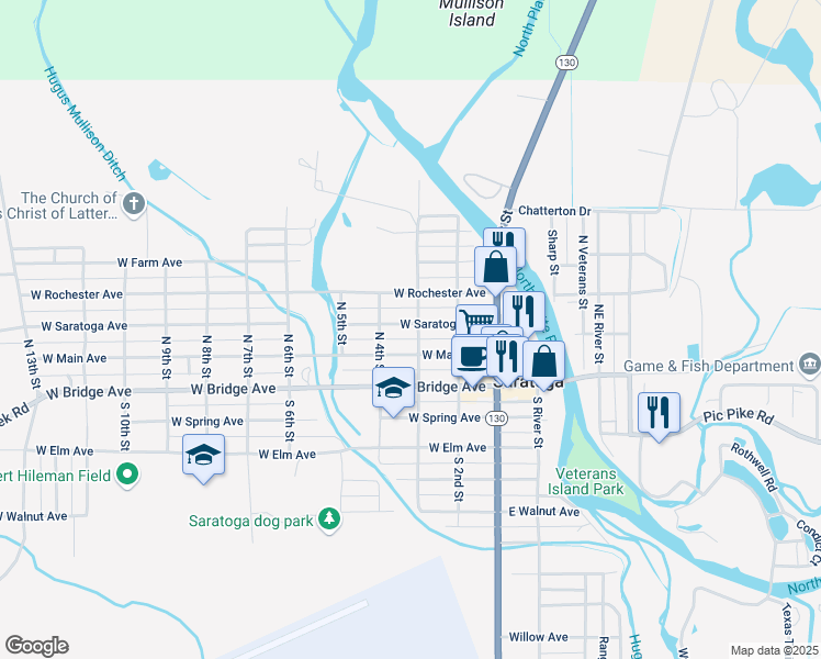 map of restaurants, bars, coffee shops, grocery stores, and more near 216 North 3rd Street in Saratoga