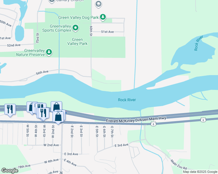 map of restaurants, bars, coffee shops, grocery stores, and more near 6112-6114 East 75th Avenue in Moline