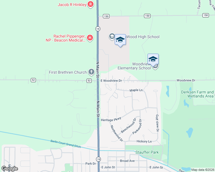 map of restaurants, bars, coffee shops, grocery stores, and more near 900 Northwood Circle in Nappanee