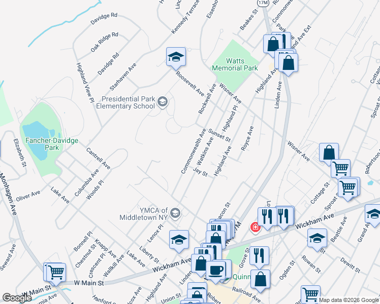 map of restaurants, bars, coffee shops, grocery stores, and more near 49 Commonwealth Avenue in Middletown