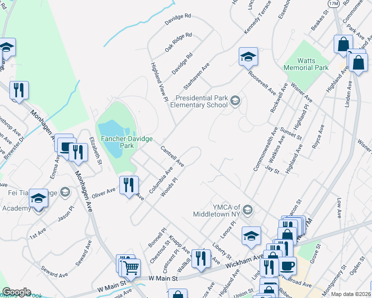 map of restaurants, bars, coffee shops, grocery stores, and more near 110 Sycamore Drive in Middletown