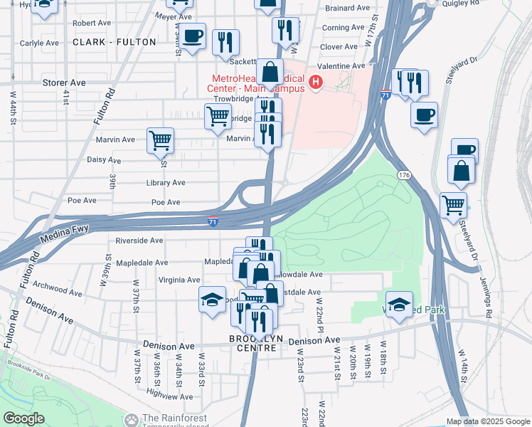 map of restaurants, bars, coffee shops, grocery stores, and more near 3764 West 25th Street in Cleveland