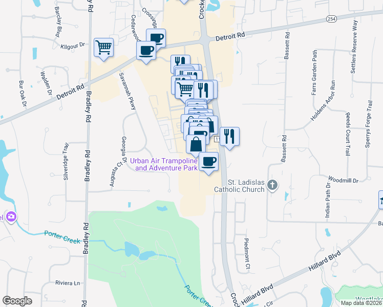 map of restaurants, bars, coffee shops, grocery stores, and more near 288 Market Street in Westlake