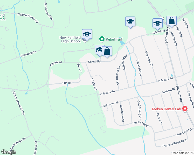 map of restaurants, bars, coffee shops, grocery stores, and more near 5 East Lake Road in New Fairfield