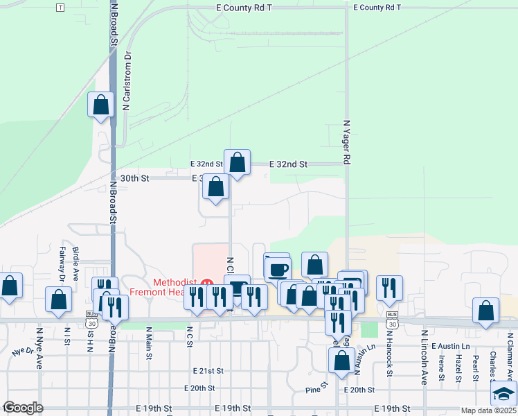 map of restaurants, bars, coffee shops, grocery stores, and more near 749 29th Street in Fremont