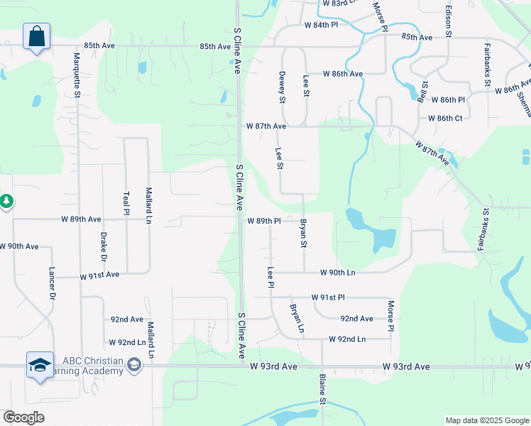 map of restaurants, bars, coffee shops, grocery stores, and more near 8909 Cline Ave in Crown Point