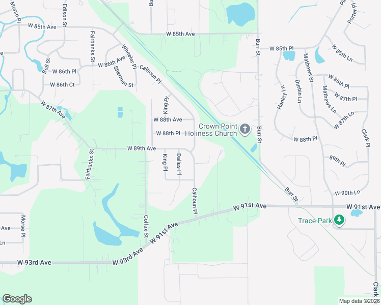 map of restaurants, bars, coffee shops, grocery stores, and more near Calhoun Place in Crown Point