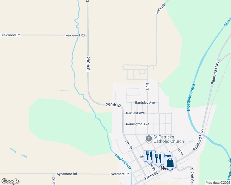 map of restaurants, bars, coffee shops, grocery stores, and more near 111 Rosa Drive in Neola