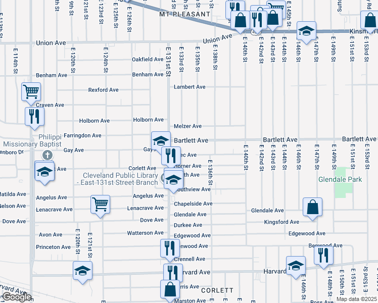 map of restaurants, bars, coffee shops, grocery stores, and more near 13305 Svec Avenue in Cleveland