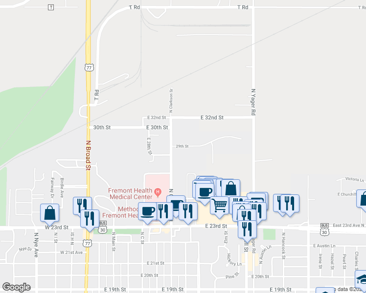 map of restaurants, bars, coffee shops, grocery stores, and more near 749 29th Street in Fremont