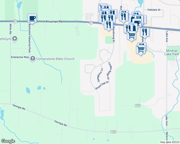 map of restaurants, bars, coffee shops, grocery stores, and more near 15122 Woodsong Drive in Middlefield