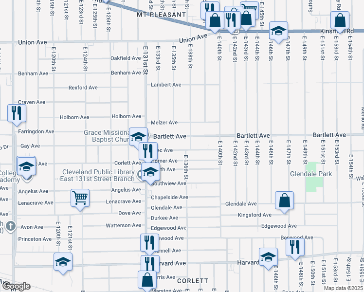 map of restaurants, bars, coffee shops, grocery stores, and more near 13509 Svec Avenue in Cleveland