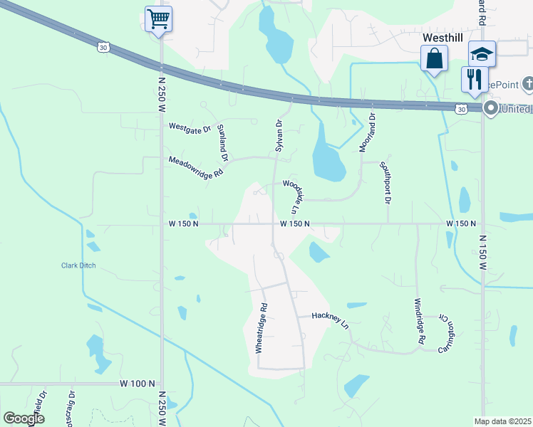 map of restaurants, bars, coffee shops, grocery stores, and more near 150-152 Sylvan Dr in Valparaiso