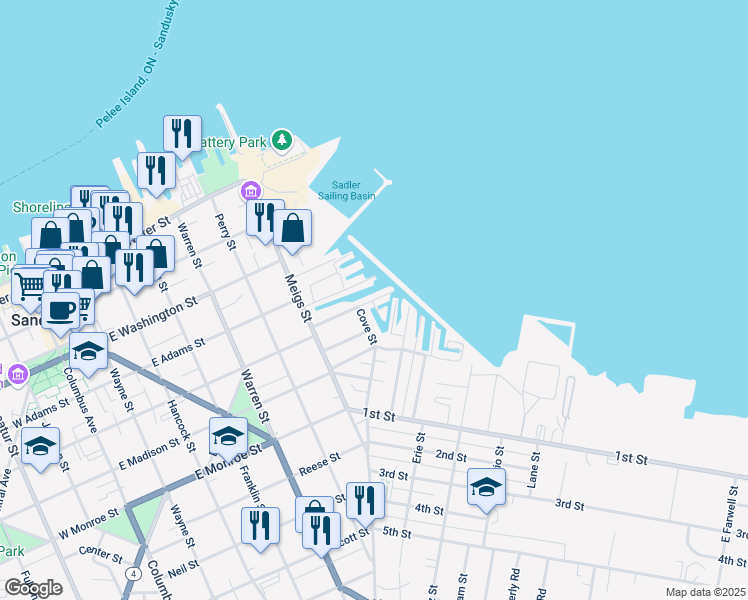 map of restaurants, bars, coffee shops, grocery stores, and more near 811 Curran Street in Sandusky
