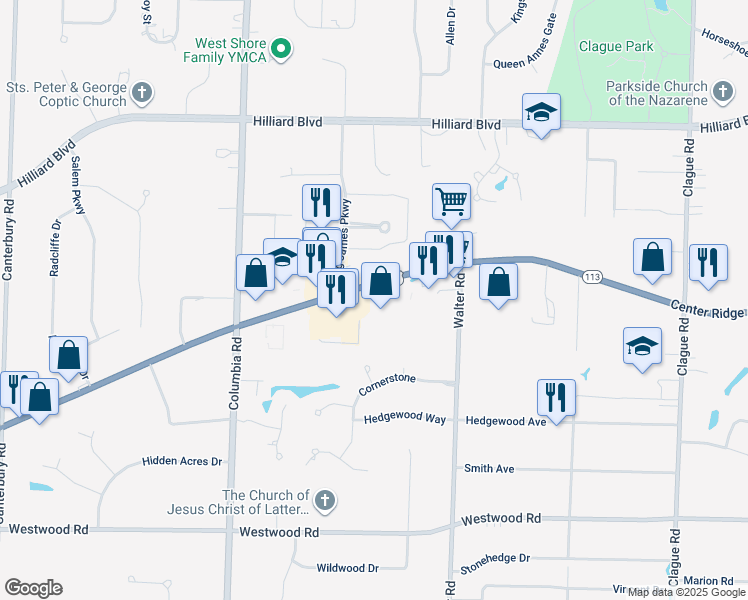 map of restaurants, bars, coffee shops, grocery stores, and more near 24939 Center Ridge Road in Westlake