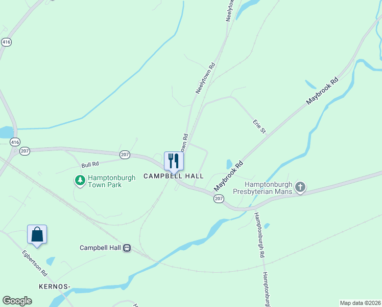 map of restaurants, bars, coffee shops, grocery stores, and more near 31 Church Street in Campbell Hall