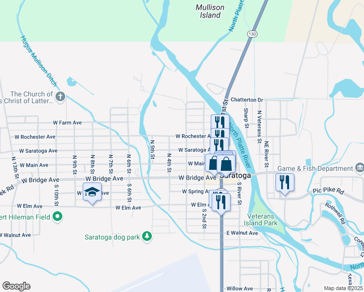 map of restaurants, bars, coffee shops, grocery stores, and more near 216 North 3rd Street in Saratoga