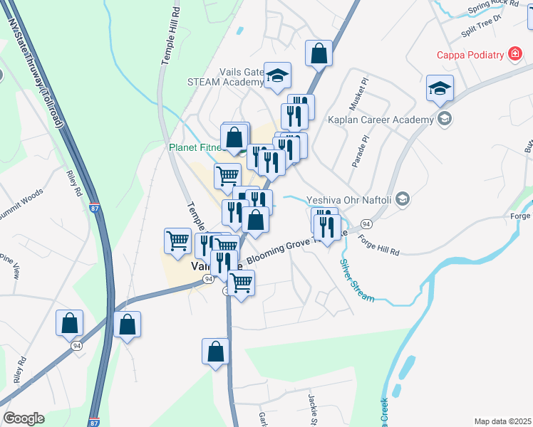 map of restaurants, bars, coffee shops, grocery stores, and more near 393 Windsor Highway in New Windsor