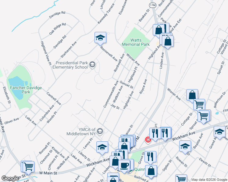 map of restaurants, bars, coffee shops, grocery stores, and more near 49 Commonwealth Ave in Middletown