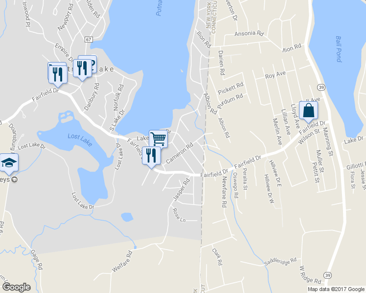 map of restaurants, bars, coffee shops, grocery stores, and more near 28 Cameron Road in Brewster