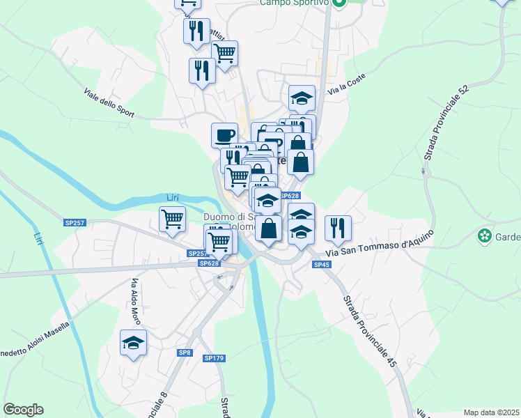 map of restaurants, bars, coffee shops, grocery stores, and more near 2 Via Separelle in Pontecorvo