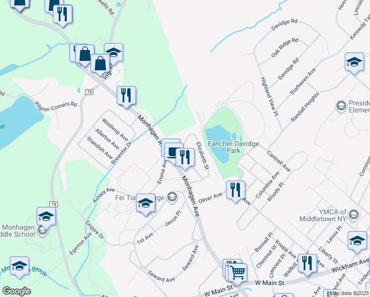 map of restaurants, bars, coffee shops, grocery stores, and more near 5 Sweezy Avenue in Middletown