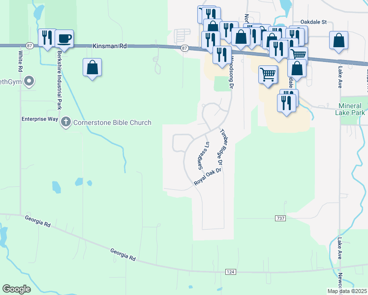 map of restaurants, bars, coffee shops, grocery stores, and more near 15122 Woodsong Drive in Middlefield