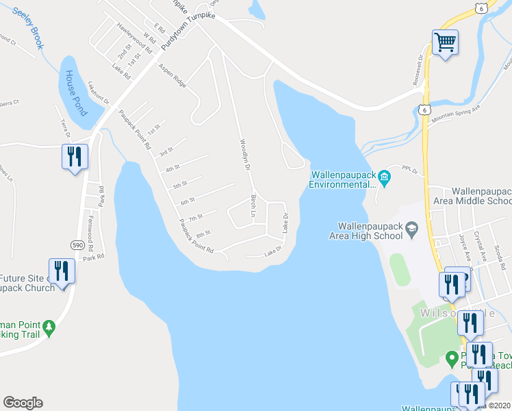 map of restaurants, bars, coffee shops, grocery stores, and more near 212 Birch Lane in Hawley