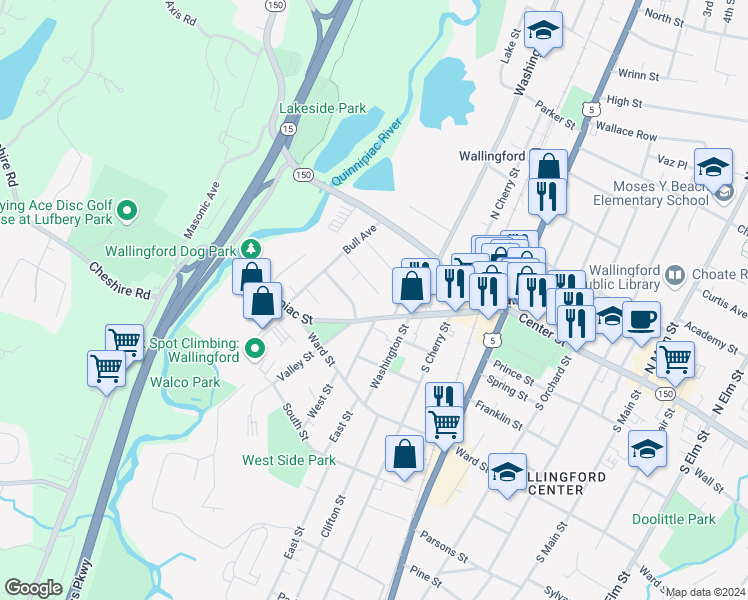 map of restaurants, bars, coffee shops, grocery stores, and more near 49 Claremont Avenue in Wallingford