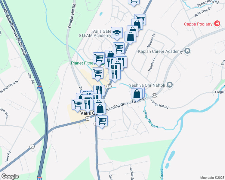 map of restaurants, bars, coffee shops, grocery stores, and more near 393 Windsor Highway in New Windsor