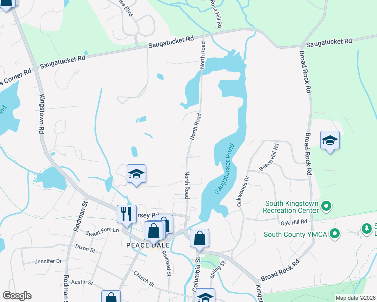 map of restaurants, bars, coffee shops, grocery stores, and more near 193 North Road in South Kingstown