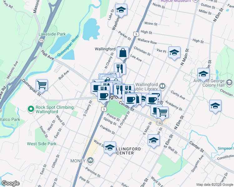 map of restaurants, bars, coffee shops, grocery stores, and more near in Wallingford